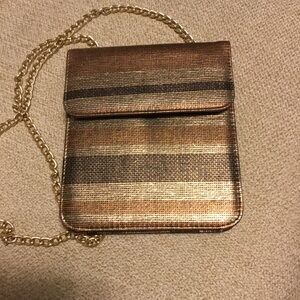 Metallic Striped Crossbody Purse Gold Copper and Bronze